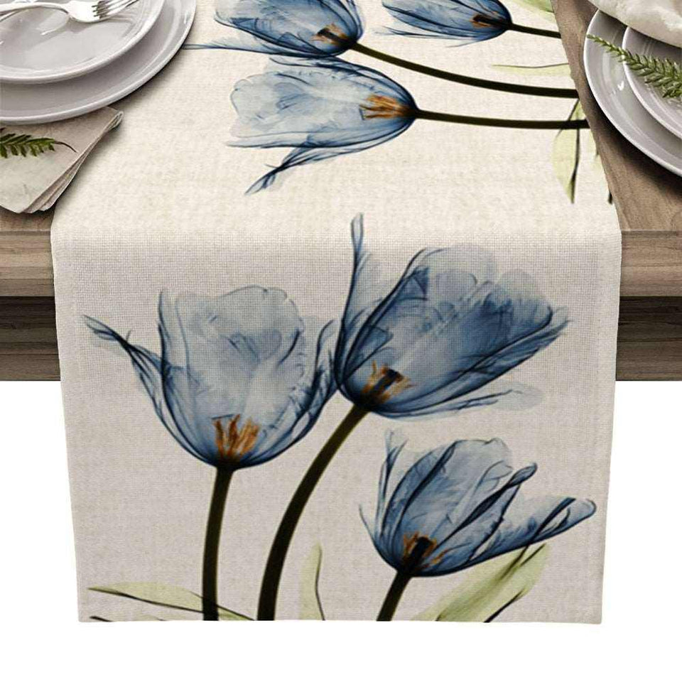 Blue Tulip Kitchen & Dining Table Runner Elegant Anti-Stain Decor - Culinarywellbeing