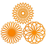 Silicone trivet mat set with geometric flower design in orange, heat resistant and non-slip.