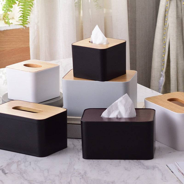 Wooden Tissue Box Napkin Holder Bamboo Lid Top Handkerchief Case Wipes Dispenser Toilet Paper Organizer Container Home Car Items - Culinarywellbeing