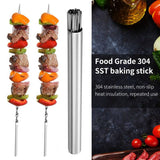 Stainless steel barbecue skewer storage tube with durable, non-slip design for grilling.