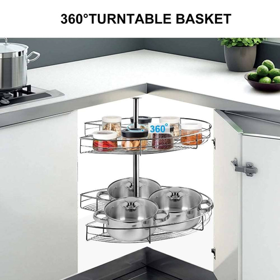 Diameter Stainless Steel Lazy Susan 2-Shelf Blind Corner Organizer - Cabinet Replacement Shelf - Culinarywellbeing