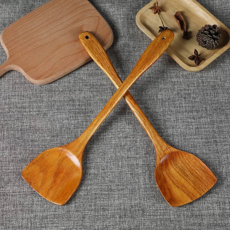 Long-Handle Bamboo Wood Spatula for Non-Stick Pans - Culinarywellbeing