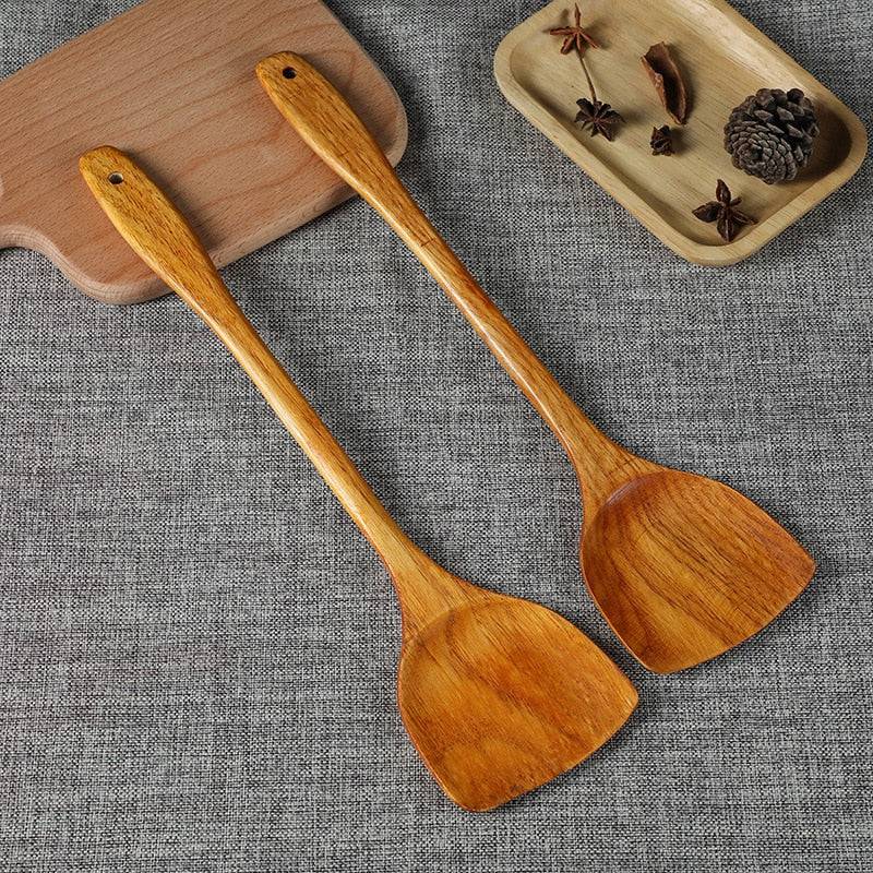 Long-Handle Bamboo Wood Spatula for Non-Stick Pans - Culinarywellbeing