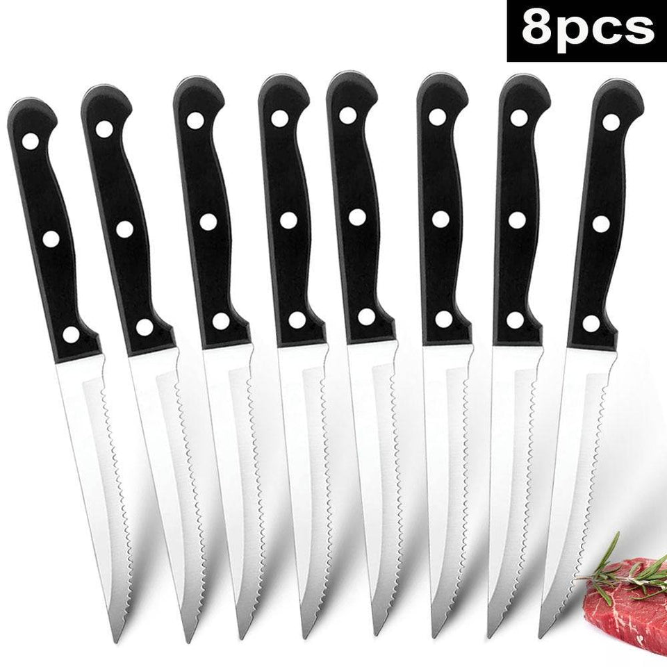 Steak Knife Set Stainless Steel Sharp Serrated Dinner Knives Outdoor BBQ Knife Cut Meat Bread Steak Knives Kitchen Tool - Culinarywellbeing