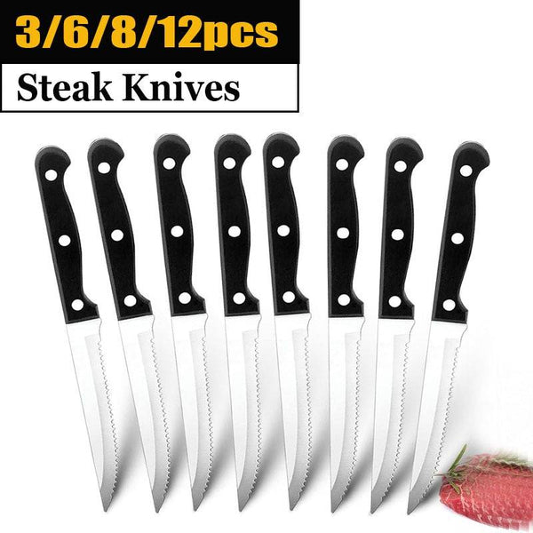 Steak Knife Set Stainless Steel Sharp Serrated Dinner Knives Outdoor BBQ Knife Cut Meat Bread Steak Knives Kitchen Tool - Culinarywellbeing