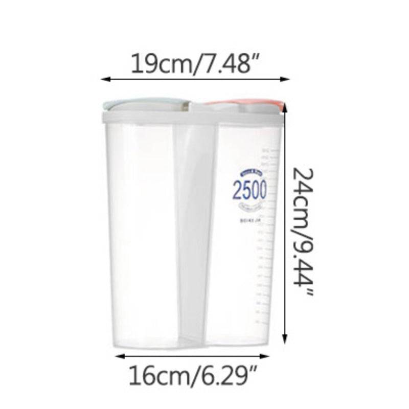 Transparent food storage box with measurements, moisture-proof sealed can design, 2500ml capacity.