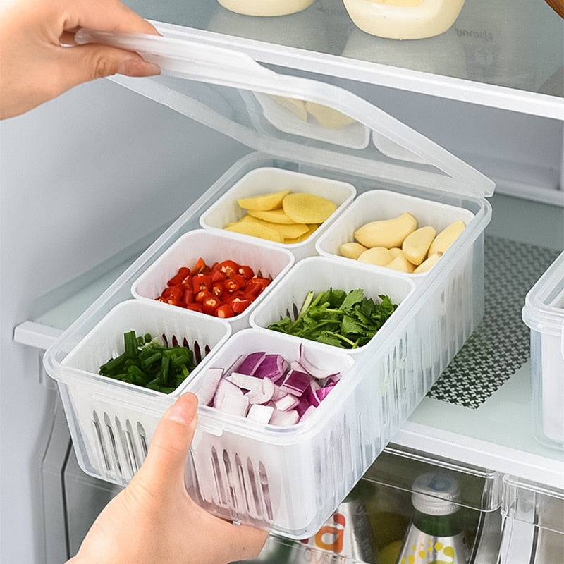 Refrigerator Storage Box 4/6 Grid Food Vegetable Fruit Storage Box FriRefrigerator Storage Box 4/6 Grids Food Vegetable Fruit Storage Box
Feature:

1. The grid design of the compartment part is convenient to use, sealed and fresh, and TheWellBeing1Refrigerator Storage Box 4/6 Grid Food Vegetable Fruit Storage Box Fridge Organizer Drain Basket Meat Onion Ginger Clear CrisperCulinaryWellBeing