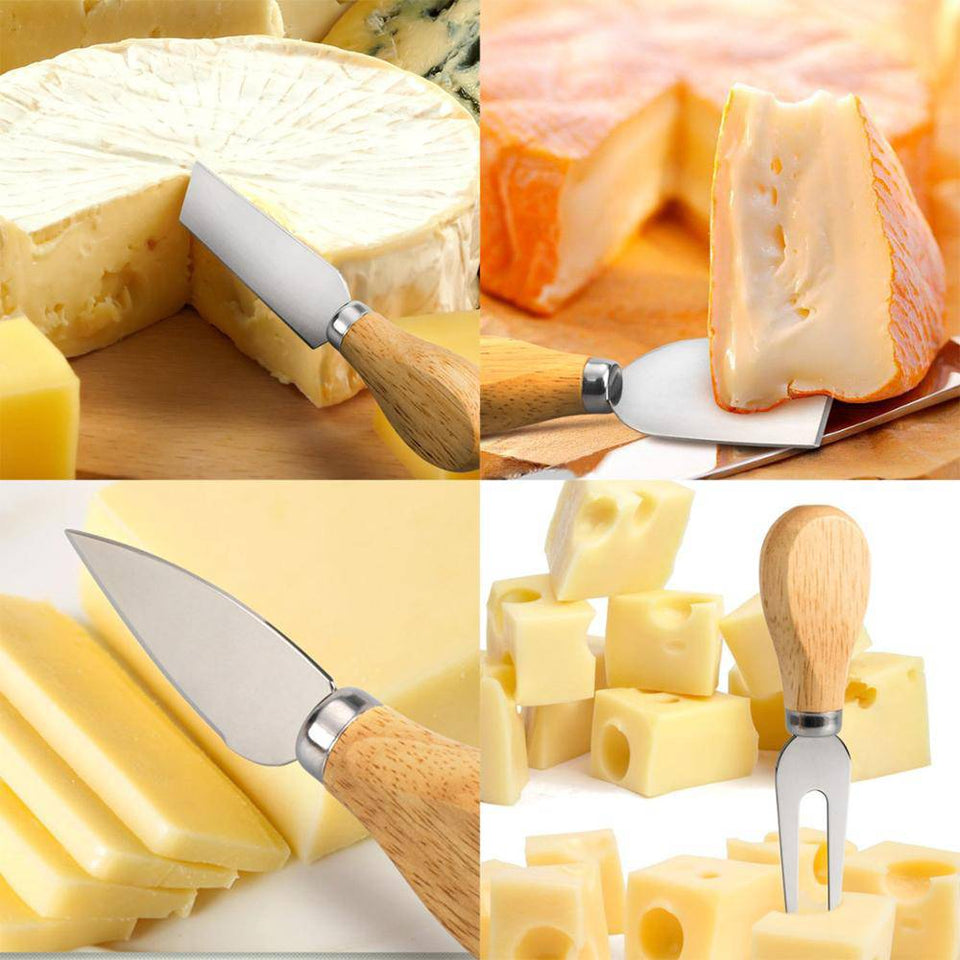 Wood Handle Sets Oak Bamboo Cheese Cutter Knife Slicer Kit Kitchen Che4 Cheese Knives Set-Mini Knife, Butter Knife, Spatula &amp; Fork 

 
 Made of professional gauge stainless steel and wooden handle, this Cheese Knives is the perfectTheWellBeing1Wood Handle Sets Oak Bamboo Cheese Cutter Knife Slicer Kit Kitchen Cheedse CutterCulinaryWellBeing