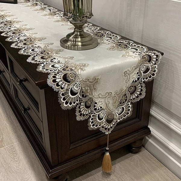 Oval Tablecloth Tassel Flag Dust Cover Modern Dining Table Cover Embroidered Tea Table Cloth Lace TV Cabinet Covers - Culinarywellbeing