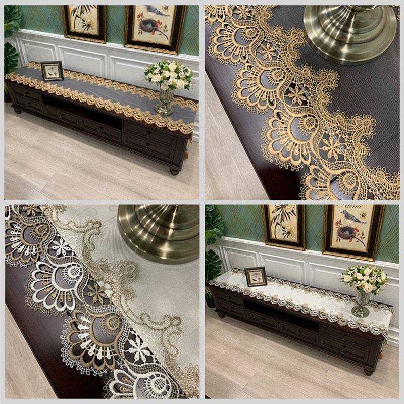 Dining Table Cover -Embroidered Tea Table Cloth Lace TV Cabinet Covers