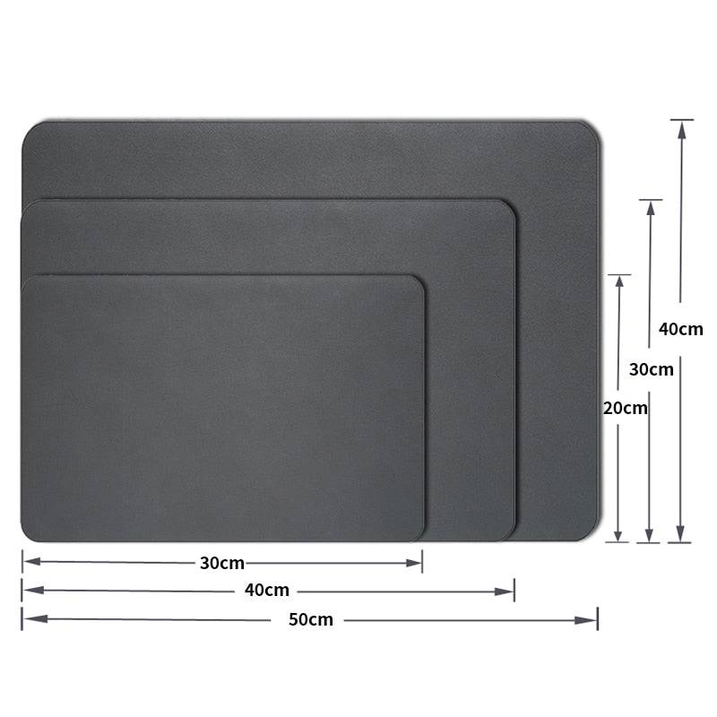 Super Absorbent Drainer Mats in various sizes showing measurements, made of durable velveteen and rubber material.