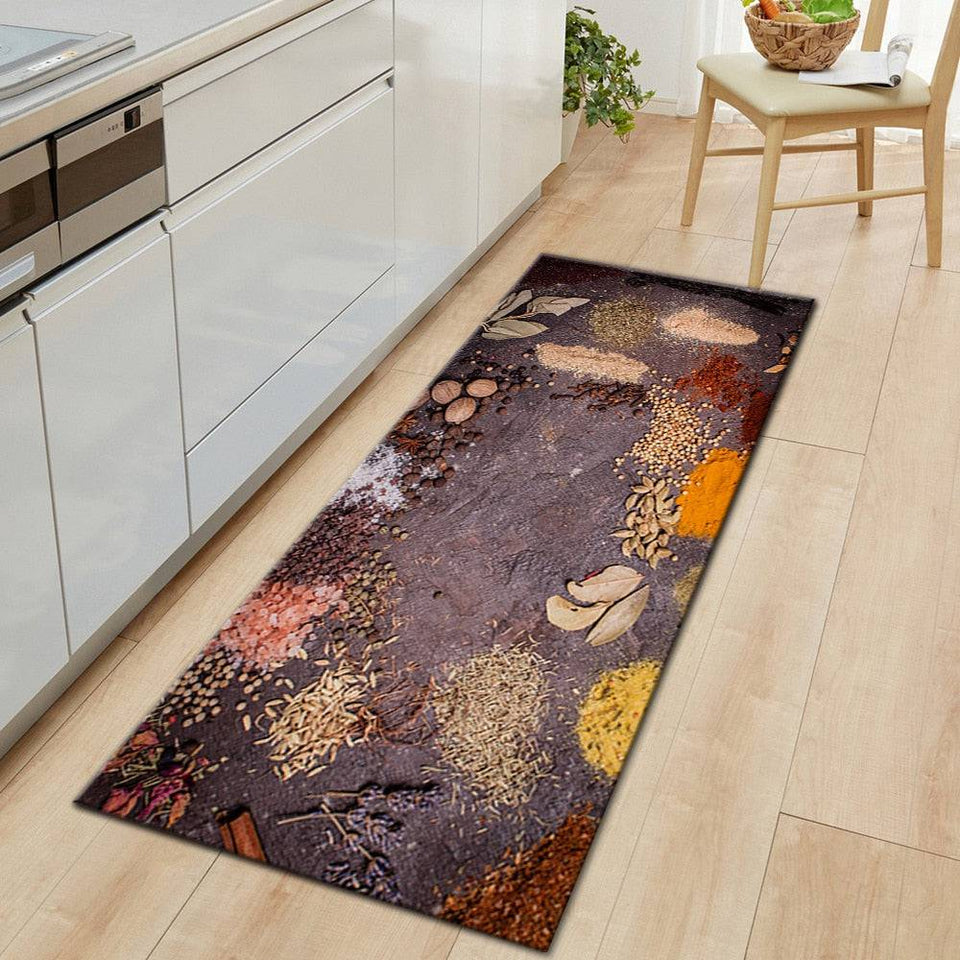 Seasoning Kitchen Mat Home Entrance Doormat Hallway Bedroom Living Roo1. Type: Polyester cloth single-sided printing, non-slip.2. Soft to the touch, fluffy and delicate, does not fade.3. Can be washed or machine washed, wear-resistant.TheWellBeing1Seasoning Kitchen Mat Home Entrance Doormat Hallway Bedroom Living Room Decoration Floor Carpet Balcony Anti-Slip Long RugCulinaryWellBeing