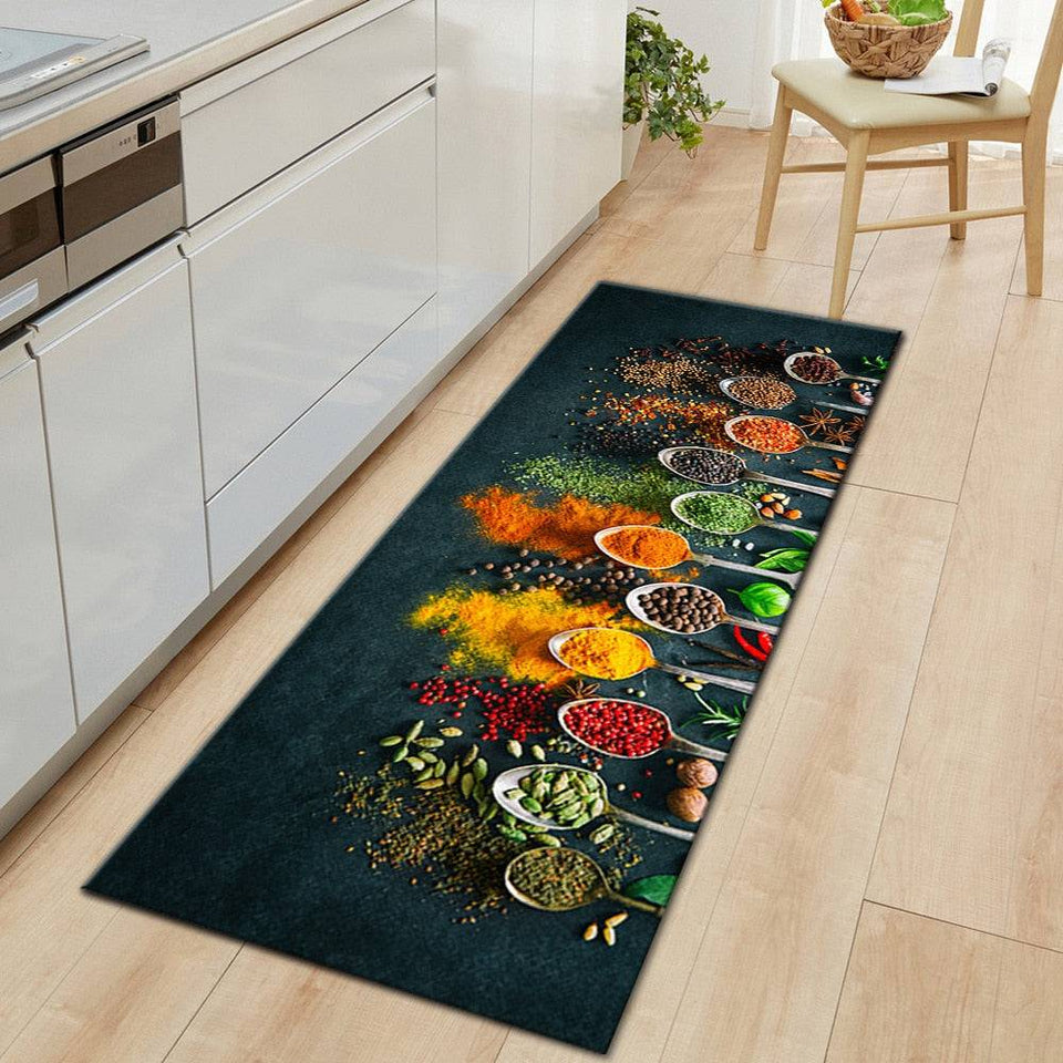 Seasoning Kitchen Mat Home Entrance Doormat Hallway Bedroom Living Roo1. Type: Polyester cloth single-sided printing, non-slip.2. Soft to the touch, fluffy and delicate, does not fade.3. Can be washed or machine washed, wear-resistant.TheWellBeing1Seasoning Kitchen Mat Home Entrance Doormat Hallway Bedroom Living Room Decoration Floor Carpet Balcony Anti-Slip Long RugCulinaryWellBeing