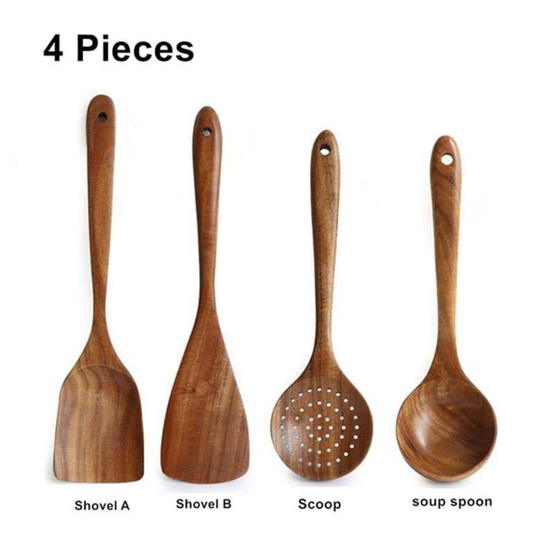 Thailand Teak Natural Wood Tableware Spoon Ladle Turner Long Rice Colander Soup Skimmer Cooking Spoons Scoop Kitchen Tool Set - Culinarywellbeing