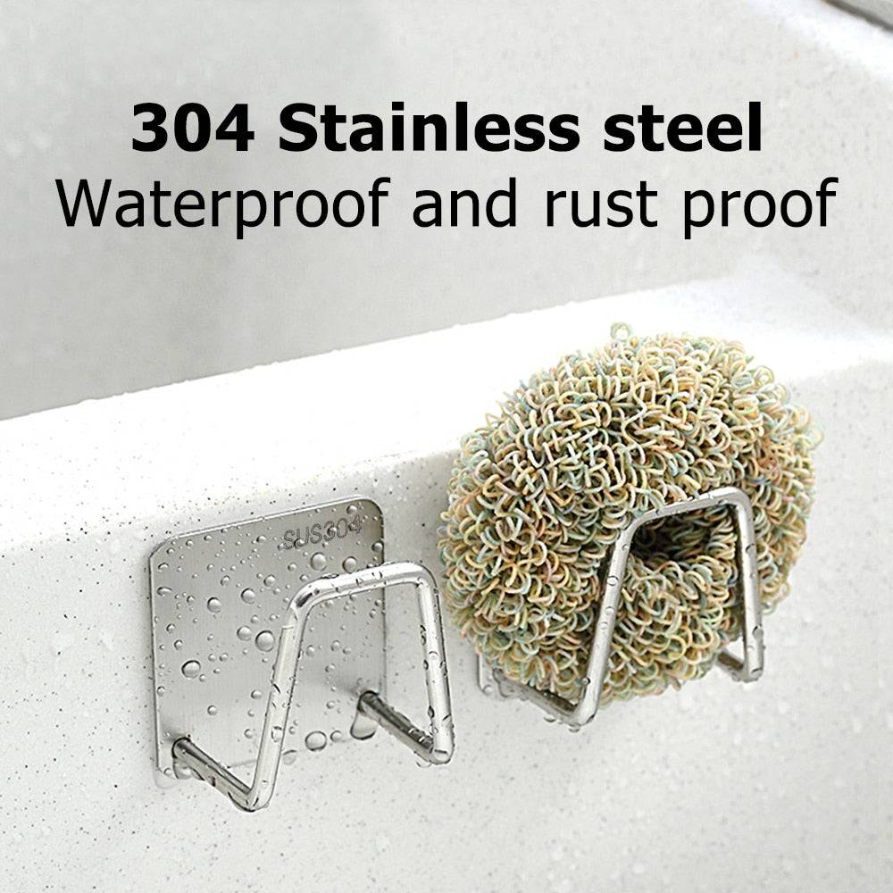 Stainless Steel Sponges Holder Drain Drying Rack Self Adhesive Sink Kitchen Hooks Hanger - Culinarywellbeing