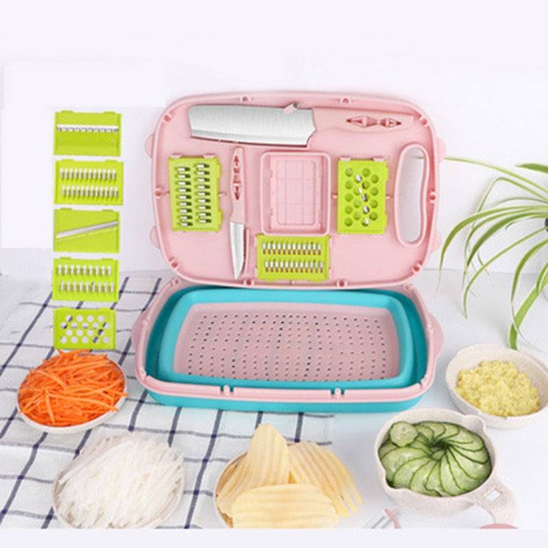TheWellBeing™ 9-in-1 Folding Cutting Board Set with Vegetable Filter Basin Slicer Cutter - Kitchen Small Tools - Culinarywellbeing