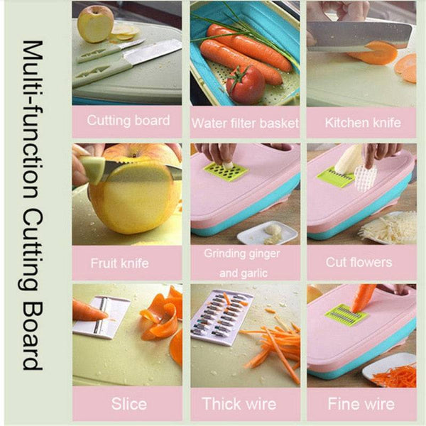 TheWellBeing™ 9-in-1 Folding Cutting Board Set with Vegetable Filter Basin Slicer Cutter - Kitchen Small Tools - Culinarywellbeing