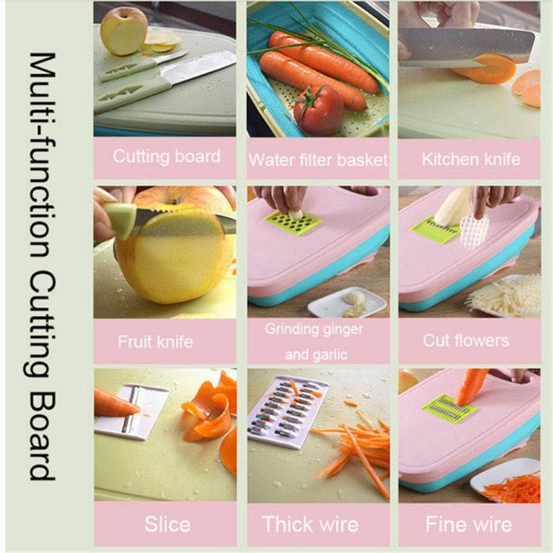 TheWellBeing™ 9-in-1 Folding Cutting Board Set with Vegetable Filter Basin Slicer Cutter - Kitchen Small Tools - Culinarywellbeing