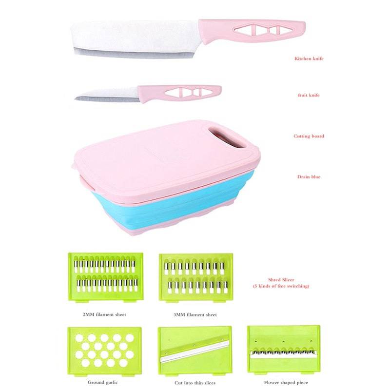 TheWellBeing™ 9-in-1 Folding Cutting Board Set with Vegetable Filter Basin Slicer Cutter - Kitchen Small Tools - Culinarywellbeing