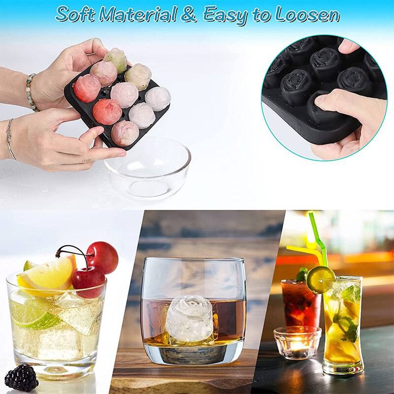 Small 3D Rose Ice Cube Trays - Create 9 Giant Cute Flower-Shaped Ice with Fun Silicone Rubber Ice Ball Maker - Culinarywellbeing
