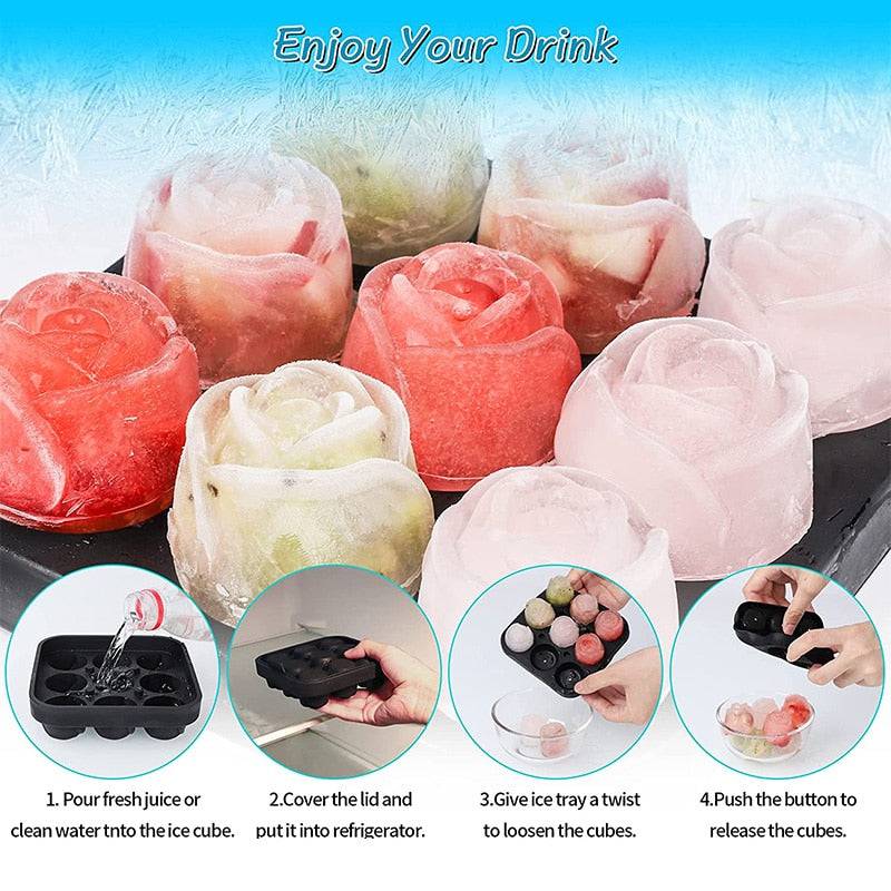 Small 3D Rose Ice Cube Trays - Create 9 Giant Cute Flower-Shaped Ice with Fun Silicone Rubber Ice Ball Maker - Culinarywellbeing