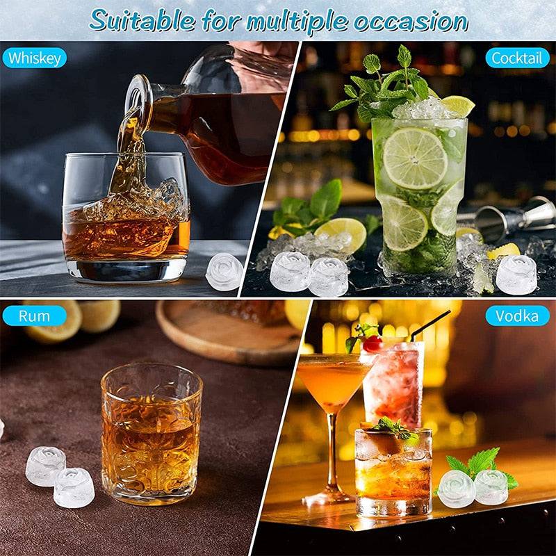 Small 3D Rose Ice Cube Trays - Create 9 Giant Cute Flower-Shaped Ice with Fun Silicone Rubber Ice Ball Maker - Culinarywellbeing