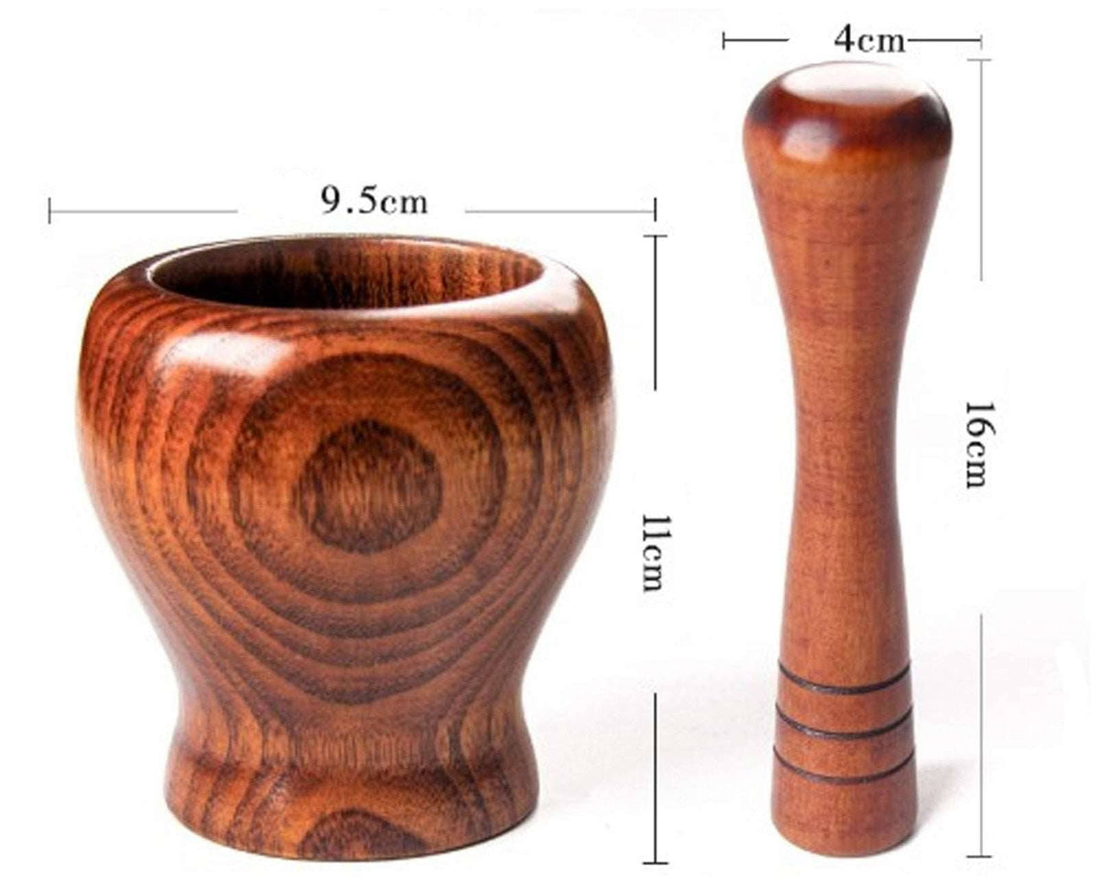Bamboo wooden mortar and pestle set for grinding spices and herbs, natural jujube wood, elegant kitchen tool.