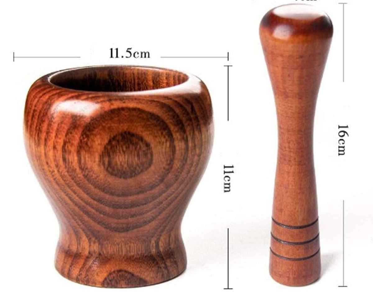 Bamboo wooden mortar and pestle set for grinding spices and herbs, featuring ergonomic design and natural style.