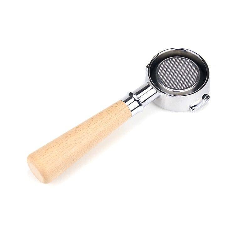 Wood-handled bottomless portafilter set for espresso machines, fits Expobar and Rocket models, with rosewood handle by TheWellBeing1.