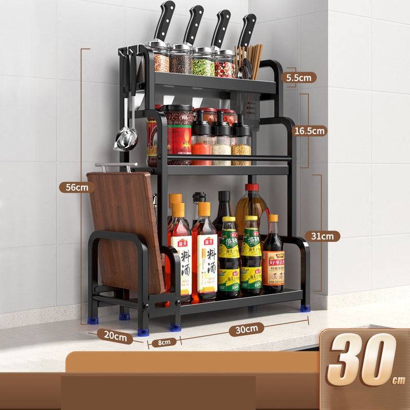 2/3-Layer Stainless Steel Kitchen Storage Rack for Seasoning, Chopsticks, Knives, and Jars