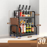 2/3-layer kitchen stainless steel storage rack with knife and seasoning jar organizer.