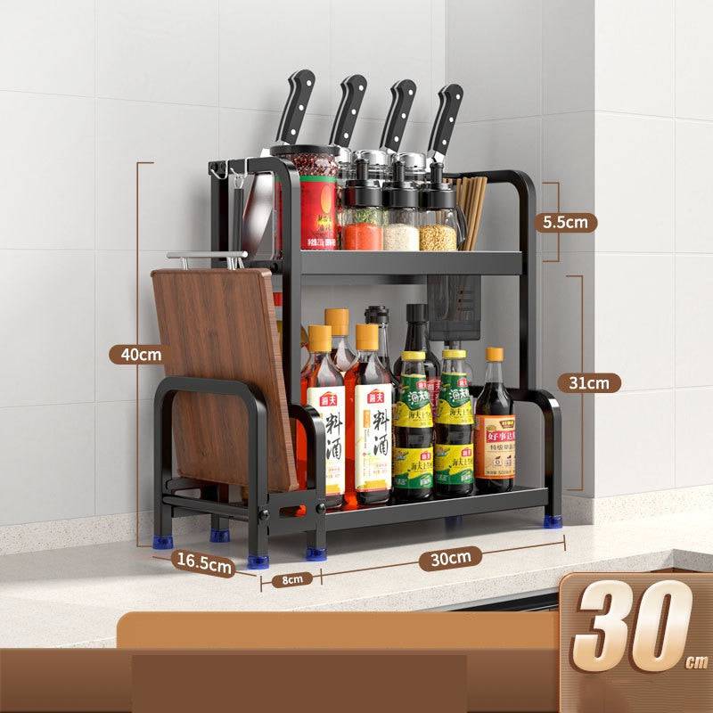 2/3-layer kitchen stainless steel storage rack with knife and seasoning jar organizer.