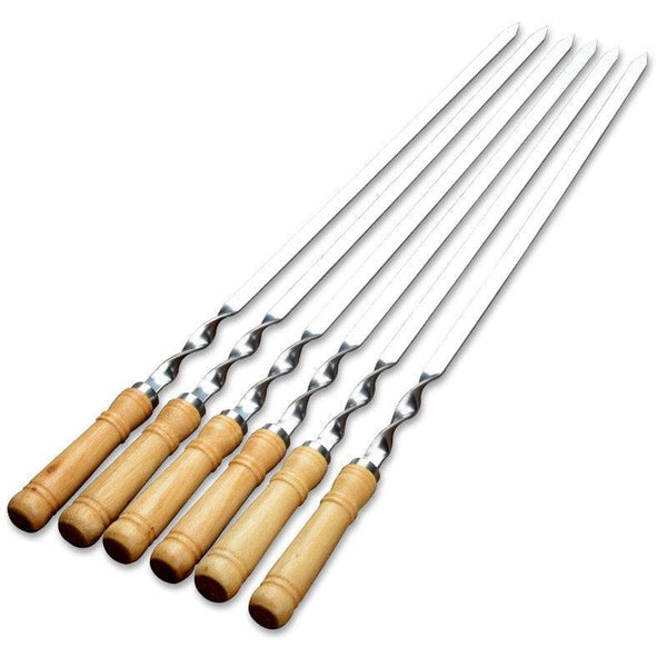 TheWellBeing™ 21.5” BBQ Skewers - 6pcs Stainless Steel Grill Needles with Long Wood Handles - Culinarywellbeing