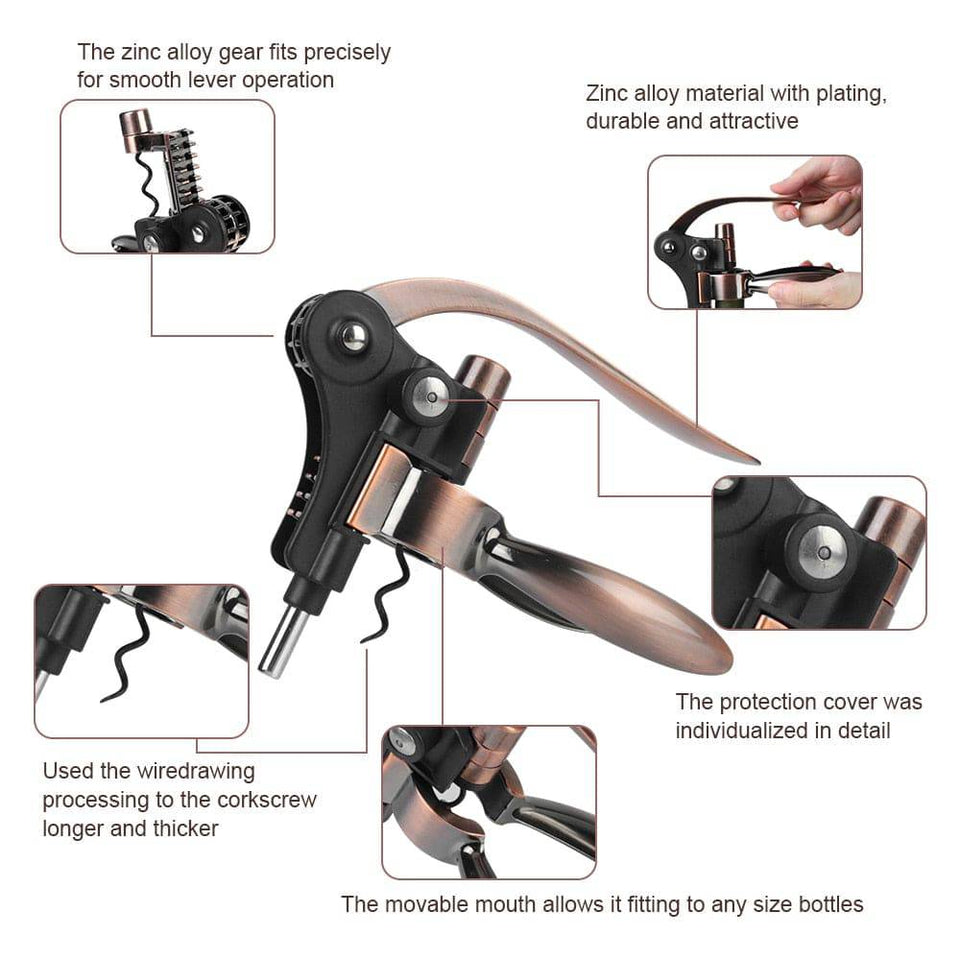 TheWellBeing™Bar Lever Corkscrew Zinc Alloy Barware Rabbit-Shaped WineBeautiful and lovely shape, simple and convenient operation.Using the technical principle of simply pulling the lever, the cork stopper can be easily opened in a fewTheWellBeing1TheWellBeing™Bar Lever Corkscrew Zinc Alloy Barware Rabbit-Shaped Wine Opener Bottle OpenerCulinaryWellBeing