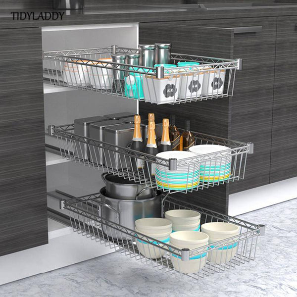 Stainless Steel Cupboard Slide Rack Kitchen Organizer Shelf Basket - Culinarywellbeing