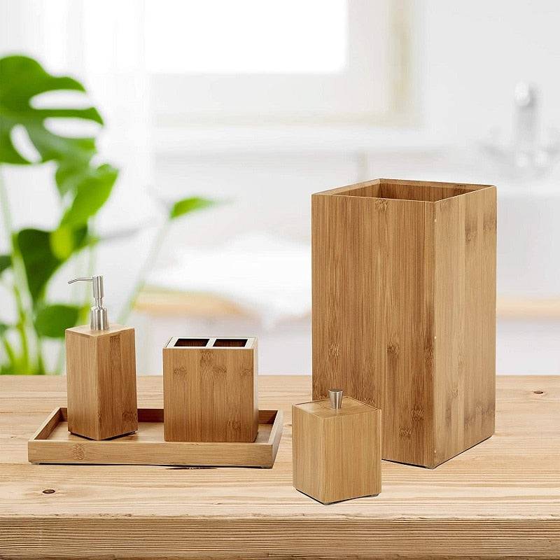 Bamboo home bathroom wash set home bathroom setCreate a complete and unified bathroom style with this 9-piece bamboo bathroom accessory set. The set includes a toothbrush holder, toothbrush cup, soap dispenser, sTheWellBeing1Bamboo home bathroom wash set home bathroom setCulinaryWellBeing
