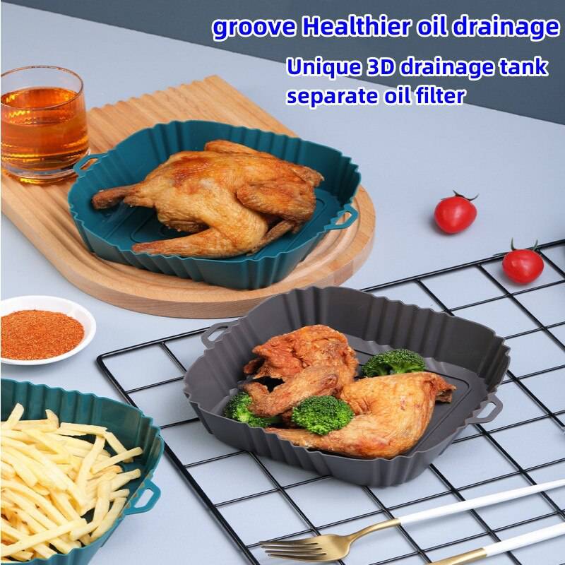 Silicone Air Fryer Oven Tray - Pizza Mat & Chicken Fry Pan - Culinarywellbeing