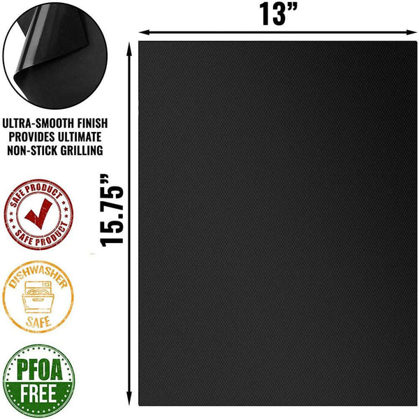 TheWellBeing™ 5-Piece Reusable BBQ Grill Mats, non-stick and FDA approved PTFE coating, dishwasher safe, 13"x15.75".