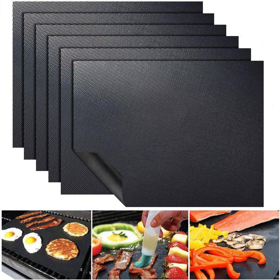TheWellBeing™ 5-Piece Reusable BBQ Grill Mats - Non-Stick, FDA approved, withstands up to 500°F, reusable and easy to clean.