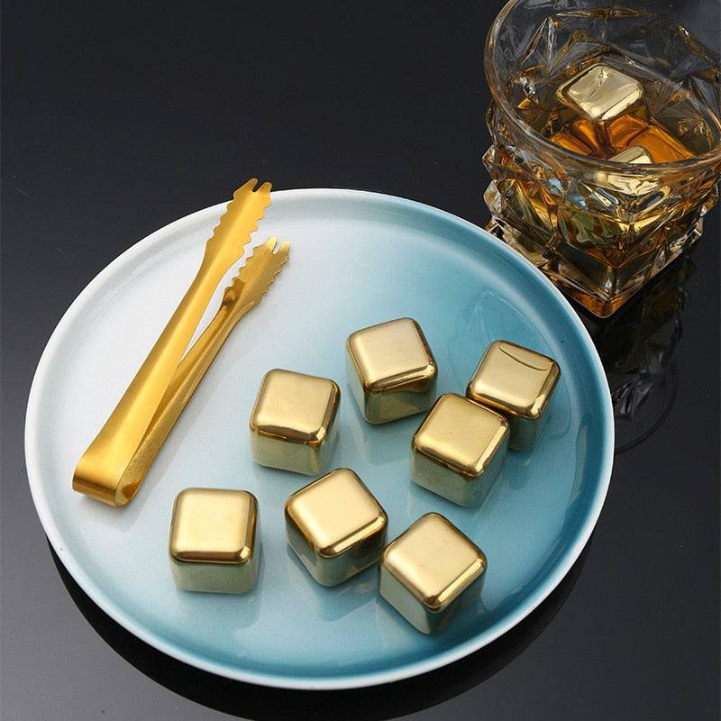 Gold Coolers Stainless Steel Ice Cubes & Holders Keep Drinks Cold Bar TheWellBeing1Gold Coolers Stainless Steel Ice Cubes & HoldersCulinaryWellBeing