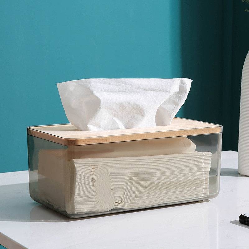 Nordic Simple Transparent Tissue Box Holder Bamboo Cover - Culinarywellbeing