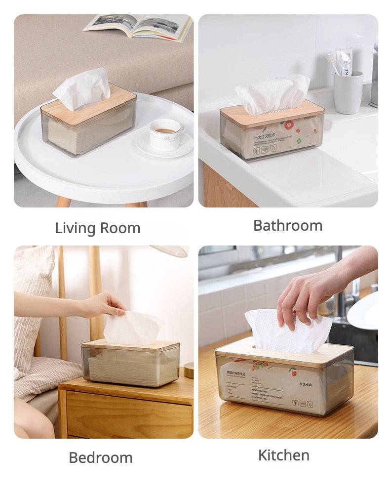 Nordic Simple Transparent Tissue Box Holder Bamboo Cover - Culinarywellbeing