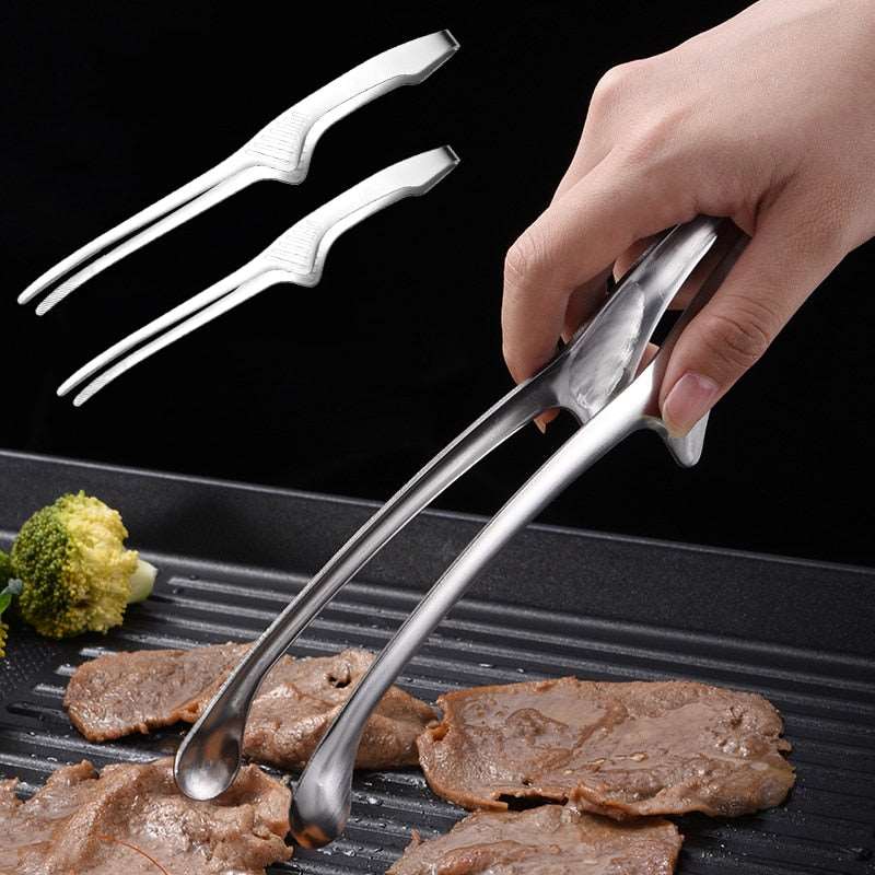 BBQ Tongs Stainless Steel Long Barbecue Clips Round/Sharp Mouth Cooking Steak Tweezers - Culinarywellbeing