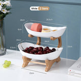 White Fruit Plates With Wood Holder Oval Serving Bowls for Party Food Server Display Stand Plastic Fruit Candy Dish 2/3 Tiers - Culinarywellbeing