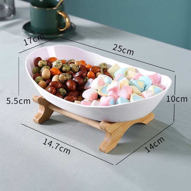 White Fruit Plates With Wood Holder Oval Serving Bowls for Party Food Server Display Stand Plastic Fruit Candy Dish 2/3 Tiers - Culinarywellbeing