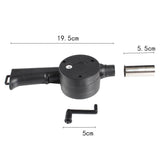 Outdoor BBQ Fan Air Blower, black handheld design, measuring 19.5 cm in length with detachable stainless steel nozzle.