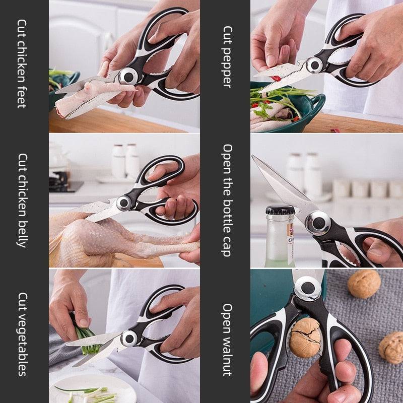 Scissors Stainless Steel Kitchen Household Bone Scissors Chicken Wings Fish Chopper Bottle Opener Clip Walnut Kitchen Tools - Culinarywellbeing