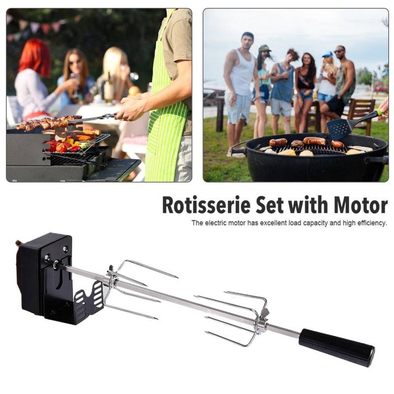 Universal Automatic Grill Rotisserie Kit w/ Electric Motor BBQ Bracket Roaster - Culinarywellbeing