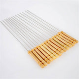 Stainless steel skewers with wooden handles, reusable BBQ skewers.