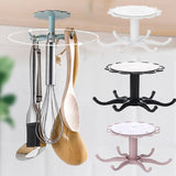 Wall mounted kitchenware storage rack with rotary hook in black, grey, and pink. Made from durable ABS materials.